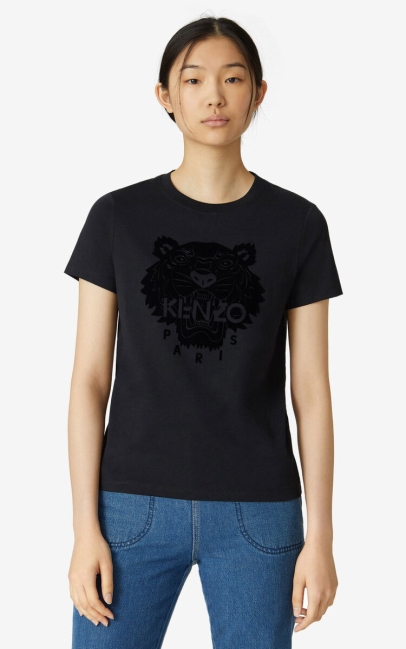 Kenzo Women Tiger Flock T-shirt Black